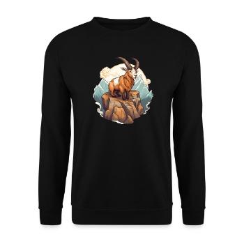 Mountain goat with horns in alpine style - Unisex Sweatshirt - black - Front - Alina (178cm) & Michal (187cm)