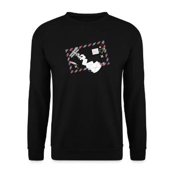 Airmail Rahmen mit Briefen & Postflugzeug Symbol - Unisex Pullover - Schwarz - Vorne - Alina (178cm) & Michal (187cm)