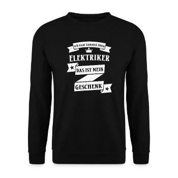 Lustiger Elektriker Elektrikerin Beruf Spruch - Unisex Pullover - Schwarz - Vorne - Alina (178cm) & Michal (187cm)