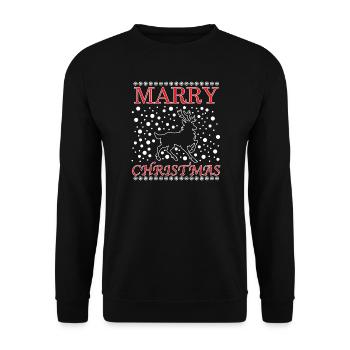 Weihnachtshund Sprung mit Schriftzug - Unisex Pullover - Schwarz - Vorne - Alina (178cm) & Michal (187cm)