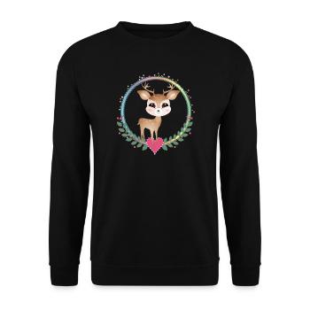 cute little deer with heart frame - Unisex Sweatshirt - black - Front - Alina (178cm) & Michal (187cm)