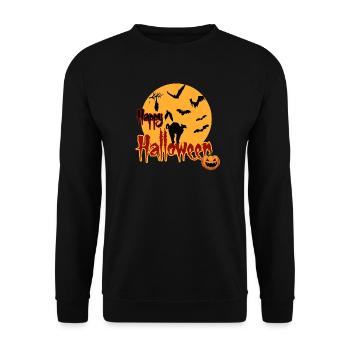 Happy Halloween Vollmond Katze - Unisex Pullover - Schwarz - Vorne - Alina (178cm) & Michal (187cm)