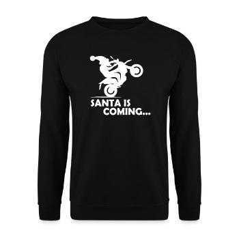 Santa Motorrad Biker Symbol Wheelie Weihnachten - Unisex Pullover - Schwarz - Vorne - Alina (178cm) & Michal (187cm)