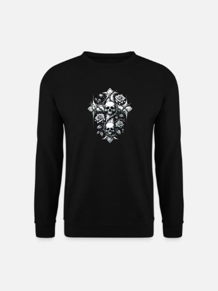 Kreuz Leben Tod Dornen Rosen Schädel - Unisex Pullover - Schwarz