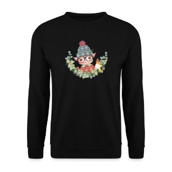 zauberhafter süßer Weihnachtself mit Vogel - Unisex Pullover - Schwarz - Vorne - Alina (178cm) & Michal (187cm)