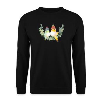 Two colorful birds with bobble hat for Christmas - Unisex Sweatshirt - black - Front - Alina (178cm) & Michal (187cm)