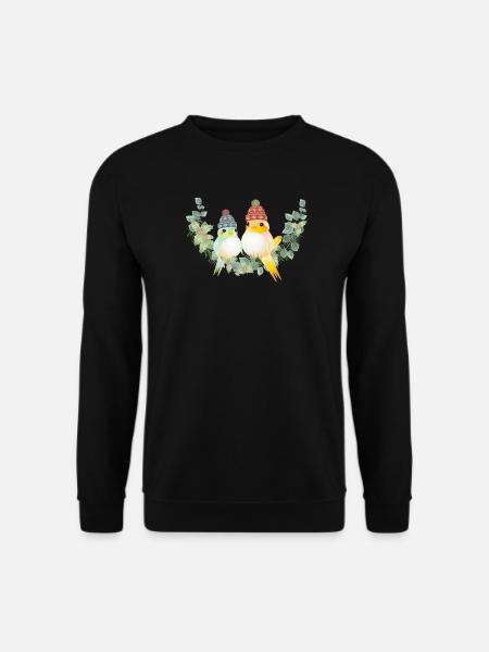 Dos pájaros coloridos con sombrero de bobble para Navidad - Sudadera unisex - negro
