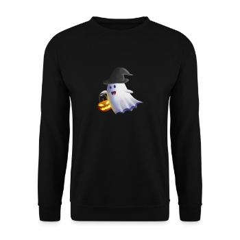 Fantôme avec chapeau de sorcière et citrouille-lanterne - Sweat-shirt Unisexe - noir - Devant - Alina (178cm) & Michal (187cm)