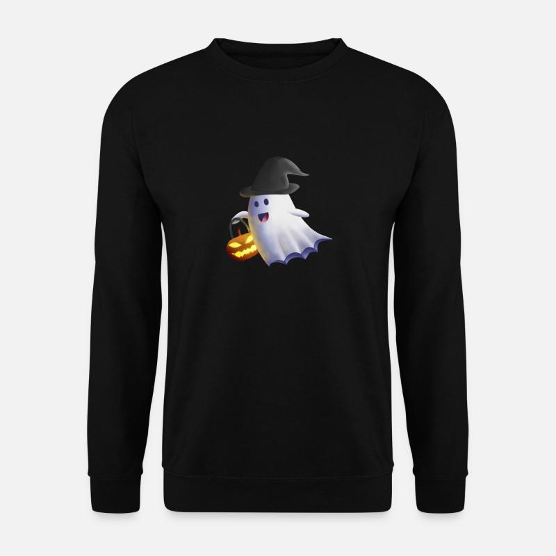 Geist mit Hexenhut und Kürbislaterne - Unisex Pullover - Schwarz