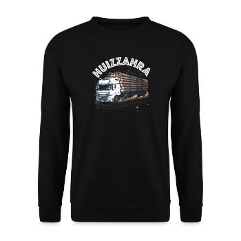 huizzahra holzzahra dialekt forst spruch lkw - Unisex Pullover - Schwarz - Vorne - Alina (178cm) & Michal (187cm)