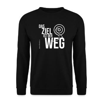 Das Ziel ist der Weg - weißer Schriftzug - Unisex Pullover - Schwarz - Vorne - Alina (178cm) & Michal (187cm)