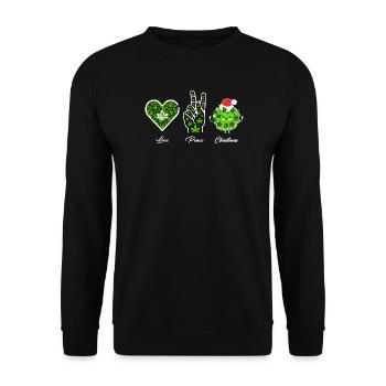 Love, Peace and Happiness / Merry Christmas - Unisex Pullover - Schwarz - Vorne - Alina (178cm) & Michal (187cm)