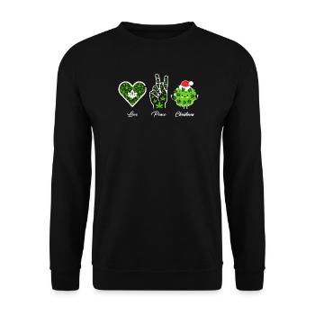 Love, Peace and Happiness / Merry Christmas - Unisex Pullover - Schwarz - Vorne - Alina (178cm) & Michal (187cm)
