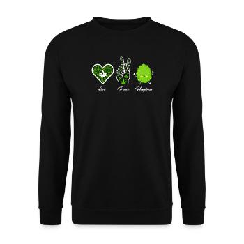 Love, Peace and Happiness - Unisex Pullover - Schwarz - Vorne - Alina (178cm) & Michal (187cm)