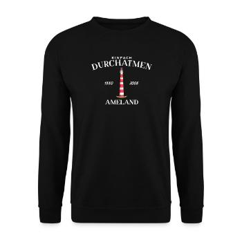 Ameland, Einfach mal Durchatmen, Zeichnung - Unisex Pullover - Schwarz - Vorne - Alina (178cm) & Michal (187cm)