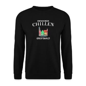 Greifswald, Meer Chillen, Fassaden am Fischmarkt - Unisex Pullover - Schwarz - Vorne - Alina (178cm) & Michal (187cm)