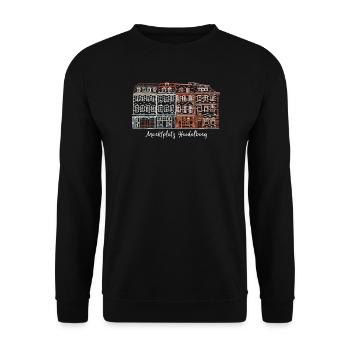 Heidelberg Marktplatz, Süddeutschland Handzeichnun - Unisex Pullover - Schwarz - Vorne - Alina (178cm) & Michal (187cm)