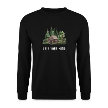 Free Your Mind Forest Cabin Nature Shirt - Unisex Sweatshirt - black - Front - Alina (178cm) & Michal (187cm)