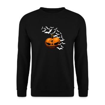 Kürbisse, Fledermäuse, Spinnen, halloween outfit - Unisex Pullover - Schwarz - Vorne - Alina (178cm) & Michal (187cm)