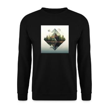 Waldpyramide und Spiegelungen - Unisex Pullover - Schwarz - Vorne - Alina (178cm) & Michal (187cm)