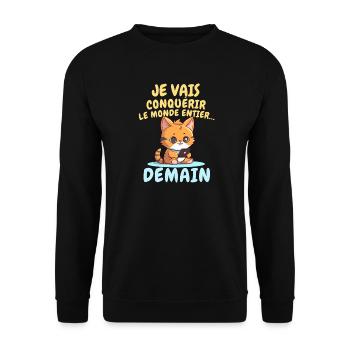 Chat ambitieux demain conquérir le monde - Sweat-shirt Unisexe - noir - Devant - Alina (178cm) & Michal (187cm)