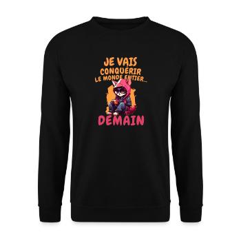 Chat urbain conquérant demain - Sweat-shirt Unisexe - noir - Devant - Alina (178cm) & Michal (187cm)