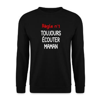 Zitat Mama immer zuhören - Unisex Pullover - Schwarz - Vorne - Alina (178cm) & Michal (187cm)
