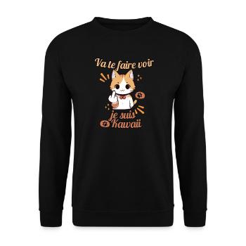 Chat kawaii provocateur - Sweat-shirt Unisexe - noir - Devant - Alina (178cm) & Michal (187cm)
