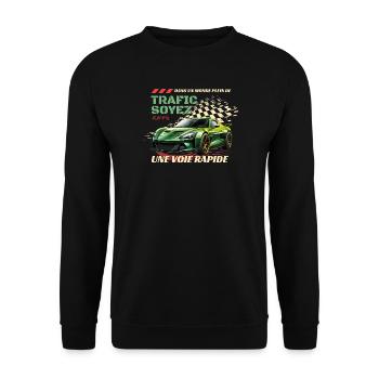 Voie Rapide Verte: Voiture Flamboyante - Sweat-shirt Unisexe - noir - Devant - Alina (178cm) & Michal (187cm)