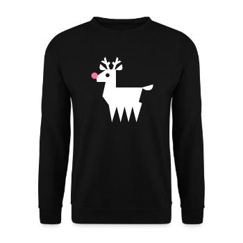 Rentier Rudolf L weiß mit neonpinker Nase - Unisex Pullover - Schwarz - Vorne - Alina (178cm) & Michal (187cm)