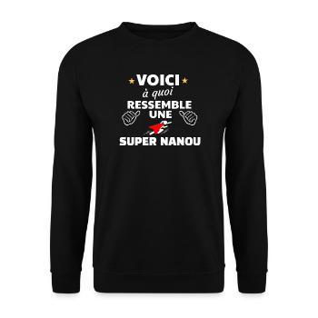 Design Inspiré Super Nanou Fête Noël - Sweat-shirt Unisexe - noir - Devant - Alina (178cm) & Michal (187cm)