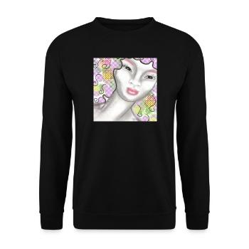 Kunstvolle Frauenportrait mit Pastellfarben - Unisex Pullover - Schwarz - Vorne - Alina (178cm) & Michal (187cm)