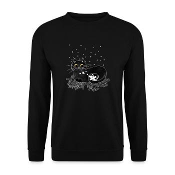 Katze Maus Winter Illustration - Unisex Pullover - Schwarz - Vorne - Alina (178cm) & Michal (187cm)
