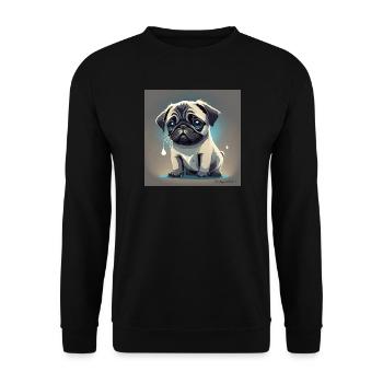 Verliebter Mops mit Tränen im Blick - Unisex Pullover - Schwarz - Vorne - Alina (178cm) & Michal (187cm)