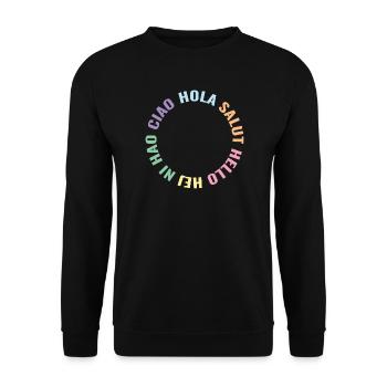 Hola Salut Hello Hej Ni Hao Ciao - Unisex Pullover - Schwarz - Vorne - Alina (178cm) & Michal (187cm)
