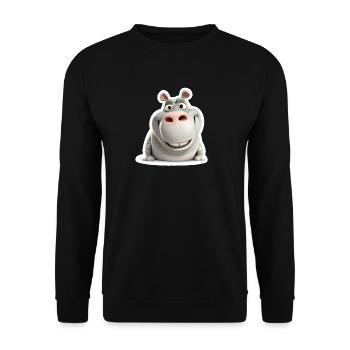 Cute Hippo Funny Grinning Animal Shirt - Unisex Sweatshirt - black - Front - Alina (178cm) & Michal (187cm)