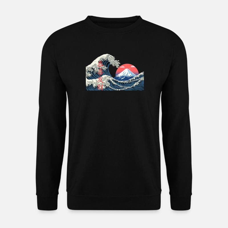 T-Shirt Wave kanagawa hokusai mont fuji japan - Unisex Pullover - Schwarz