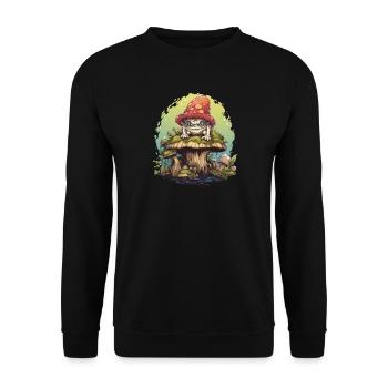 Freches Pilzwesen auf Pilz Wald Fantasy Shirt - Unisex Pullover - Schwarz - Vorne - Alina (178cm) & Michal (187cm)