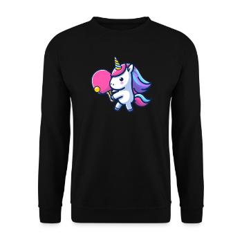 Einhorn Unicorn mit Tischtennisschläger für - Unisex Pullover - Schwarz - Vorne - Alina (178cm) & Michal (187cm)