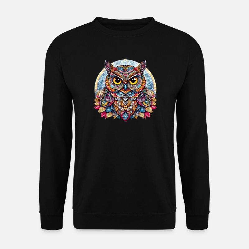 Eule mit Mandalas verziert - Unisex Pullover - Schwarz
