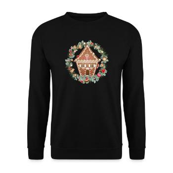 Gingerbread house in eucalyptus wreath for Christmas - Unisex Sweatshirt - black - Front - Alina (178cm) & Michal (187cm)