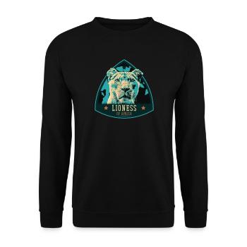 Portrait de lionne – Illustration puissante - Sweat-shirt Unisexe - noir - Devant - Alina (178cm) & Michal (187cm)