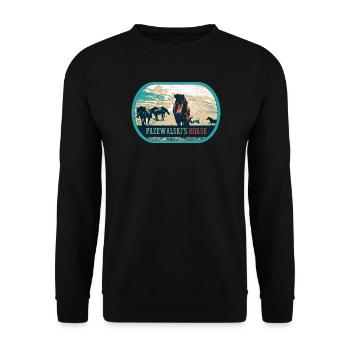 Przewalski-Pferde in freier Wildbahn – Polen - Unisex Pullover - Schwarz - Vorne - Alina (178cm) & Michal (187cm)