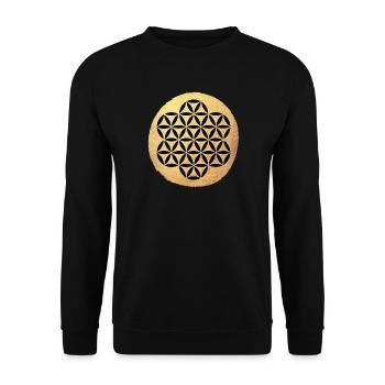 Yoga Kreis Flower of Life Gold Muster om Namaste - Unisex Pullover - Schwarz - Vorne - Alina (178cm) & Michal (187cm)