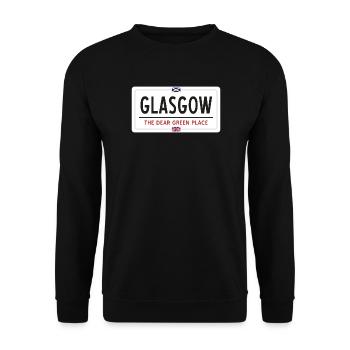 Glasgow Ortsnamensschild - Unisex Pullover - Schwarz - Vorne - Alina (178cm) & Michal (187cm)