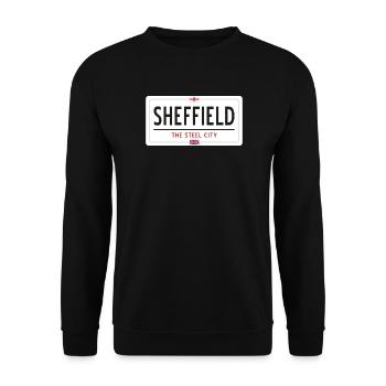 Ortsschild Sheffield - Unisex Pullover - Schwarz - Vorne - Alina (178cm) & Michal (187cm)