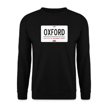 Ortsschild von Oxford - Unisex Pullover - Schwarz - Vorne - Alina (178cm) & Michal (187cm)