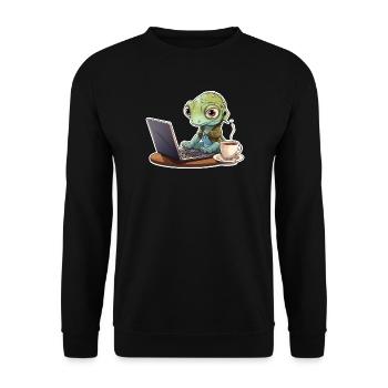 Gecko Home Office Coffee Laptop Funny Shirt - Unisex Sweatshirt - black - Front - Alina (178cm) & Michal (187cm)