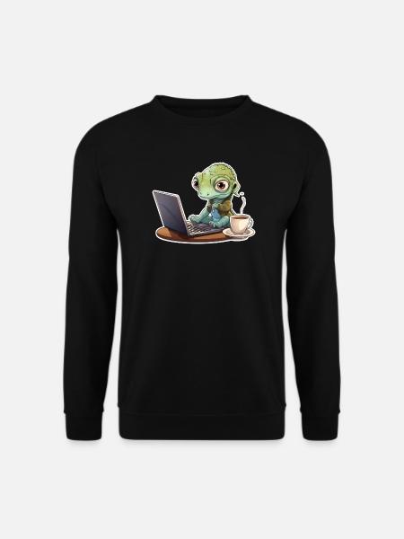 Gecko Home Office Coffee Laptop Funny Shirt - Unisex Sweatshirt - black
