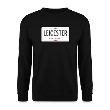 Ortsschild von Leicester - Unisex Pullover - Schwarz - Vorne - Alina (178cm) & Michal (187cm)